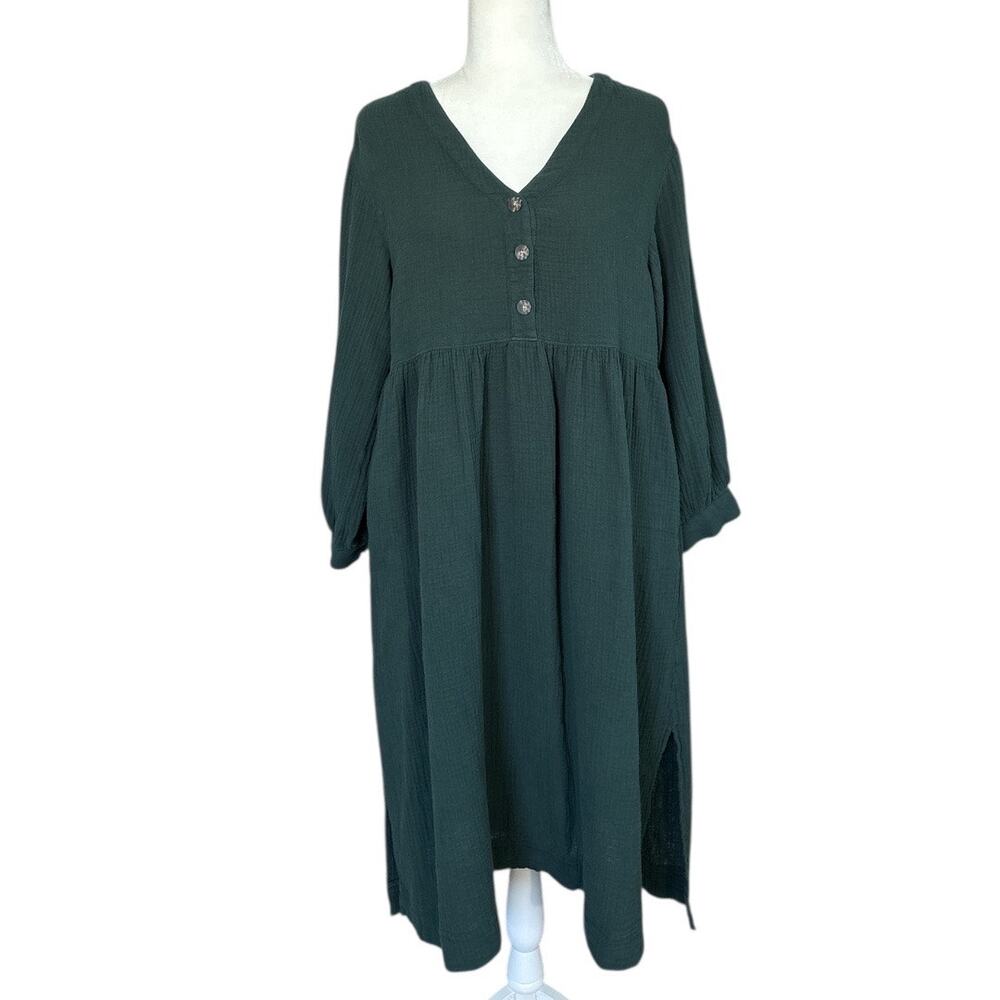 Madewell Women's Lightspun Button Front Midi Dress Dark Palm Size 10 Gauze 90's - Picture 3 of 6